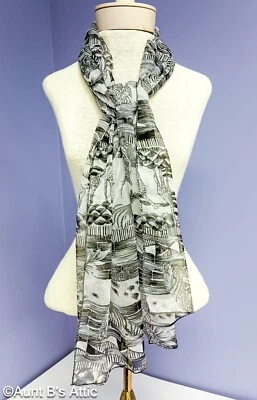 Bufanda Elegante Negro/Blanco Poliéster Transparente Estampado Animal Africano Bufanda 60" x 20" Foto 1 de 4