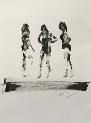 The Leap - Boceto a tinta original firmado de bañistas nadadores A4 aprox. Foto 1 de 4