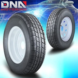 2 Pack Trailer Tire Rim ST205/75R14 14 in. 5-Lug 6PR Load C White Spoke Wheel - Picture 1 of 8