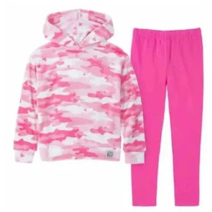 Lucky Brand Girls Plush 2-piece Pink Camo Hoodie & Solid Pink Leggings X-Small - Picture 1 of 9