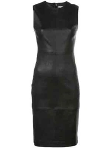 NEW VINCE Sleeveless Leather Knee-length Dress In Black Size 6 #D7502 - Picture 1 of 11