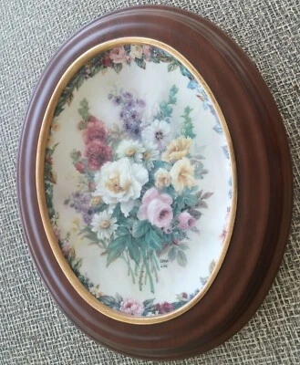 VTG Art work Lena Liu Floral Cameos Plate framed 1996 Remembrance cottagecore - Image 1 of 4