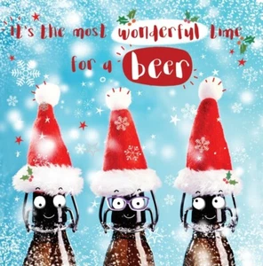 3D Merry Christmas Holographic Card 16 cm x 16 cm approx - Funny Beer Bottles - Picture 1 of 1