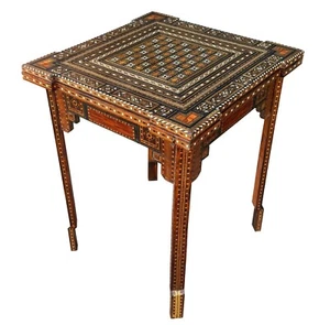 Antique marquetry inlay folding game table for backgammon, chess and cards - Picture 1 of 5