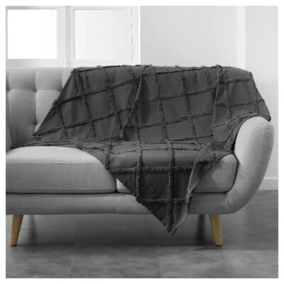 Decke Anthrazit 150 x 125 cm Kuscheldecke Sofadecke Plaid Wohndecke Grau Fransen - Bild 1 von 3