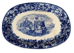 Wedgwood Flow blue 15 3/8” Platter Blue and White Antique Oval Platter - Picture 1 of 12