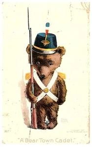 Bear Soldier Anthropomorphic Rose Clark Rotograph Co Antique Postcard - Picture 1 of 2