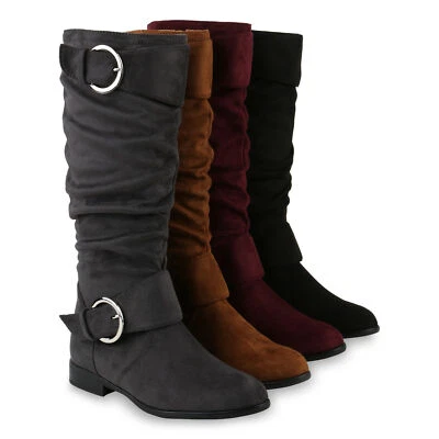 MARKENLOS Gefütterte Klassische Damen Stiefel WildLeder-Optik Boots 817770 Schuhe