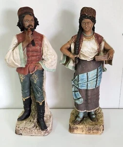 Pair Of Bernard Bloch Majolica Figurines, 14" , Terracotta, Gypsy Woman - Picture 1 of 11