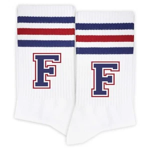 Striped Socks Initial Socks with the Letter ‘F’ in Red & Navy Blue Exclusive ... - Picture 1 of 5