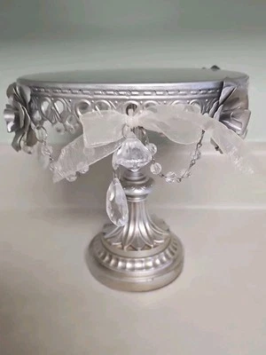Soporte redondo para pastel de cumpleaños 8 pulgadas tono plata joyas vidrio centro de mesa Foto 1 de 4