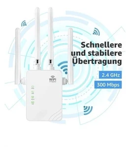 7MAGIC WLAN Repeater Verstärker 300Mbit/s 2,4 GHz bis zu 250 m², Ethernet, Weiß - Afbeelding 1 van 12