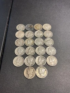 LOT OF 22 MERCURY DIMES-YEARS-DIFFERENT YEARS 1920 THRU 1945-LISTED IN COMMENTS - Picture 1 of 24