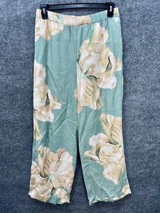 Weiche Umrandung Fleur Hose weites Bein Gr. Medium grün hellbraun Blumen Pull On Leinen - Bild 1 von 11