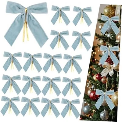 Christmas Velvet Bows 24 Pack – 3.5 Inch Holiday Tree Ornaments with Light Blue - Image 1 of 4