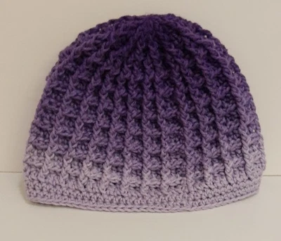 Waffle Stitch Beanie Hat Warm Hand Crochet Adult/Teen Purple Ombre Thermal  - Image 1 of 3