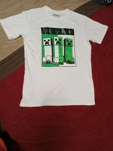 Minecraft linsenförmiger grüner Creeper Aufkleber "SURVIVAL MODE" weißes T-Shirt Kinder XL 14 - Bild 1 von 6