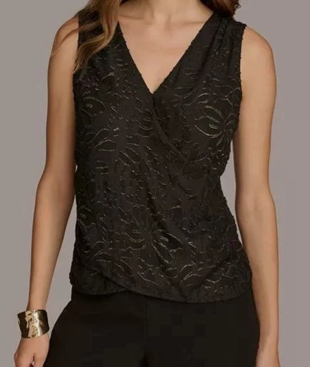 Blusa Top Donna Karan New York Para Mujer Negra Metálica Floral Imitación Talla L Foto 1 de 1