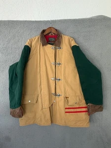 Vintage Polo Ralph Lauren Country Mens Fireman Coat Jacket Down Tan Green Large - Picture 1 of 11