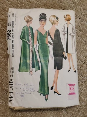 Vestido de noche vintage McCall’s 7562 años 60 con abrigos regreso a casa graduación busto corte 34 Foto 1 de 4