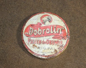 ORIGINAL OLD ANTIQUE SHOE POLISH DOBROLIN TIN BOX WARSZAWA POLAND 1920s RARE - Picture 1 of 8