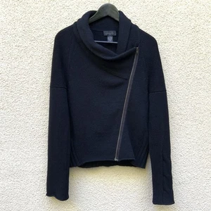 Christopher Fischer 100% Cashmere Moto Cardigan Sweater Sz L Asymmetrical Zip - Picture 1 of 14