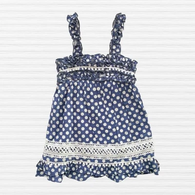 Nuevo Vestido Solero Bebé Sara Niñas Pequeñas con Volantes Azul Blanco Punto Sin Mangas Talla 3T Foto 1 de 4