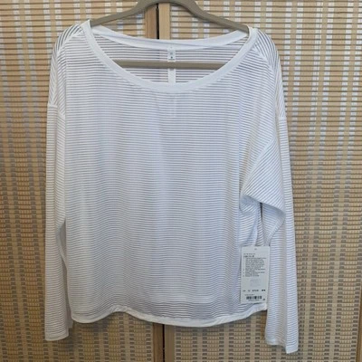 Camisa Lululemon Lean In Manga Larga Blanca Malla Transparente Rayas Talla 12 Nueva con Etiquetas Precio de venta sugerido por el fabricante 78 USD Foto 1 de 4