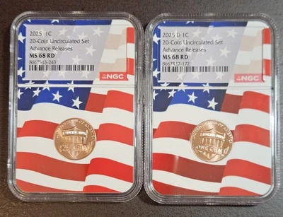 2025 P & D MS 68 RD 2 Coin Set ADVANCED RELEASE Lincoln Shield Cent Flag - Image 1 of 4