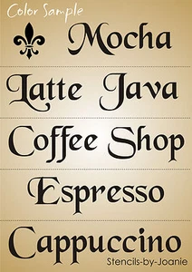 Joanie 5 pc Stencil Latte Mocha Java Coffee Shop Espresso Fleur Kitchen DIY Sign - Picture 1 of 7