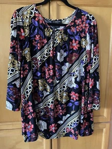 Liz Claiborne Career Woman Floral Long Sleeve Tunic 2X Multicolor Blouse - Picture 1 of 4