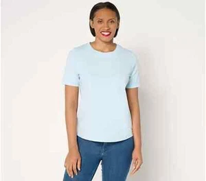 AnyBody 100% Washed Cotton Crewneck Essential Tee Bright Sky Medium A677822 - Picture 1 of 4