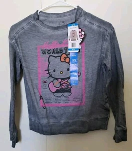 Hello Kitty Girls 10/12 Long Sleeves Gray T Shirt World Tour Graphics New - Picture 1 of 14