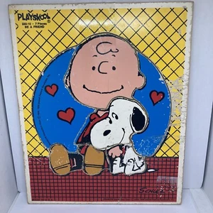 Vtg Playskool Peanuts Snoopy Wood Puzzle Schulz Charlie Brown 7 Pieces 1958 - Picture 1 of 6