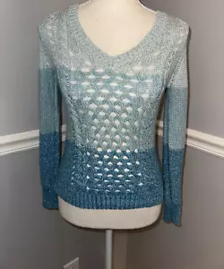 Justice Sweater Girls Size 10 Crochet Open Knit Metallic Fiber V Neck Colorblock - Picture 1 of 9