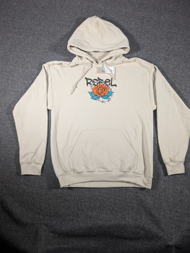 OFF WHITE Felpa con cappuccio Rue21 beige crema pullover felpa Rebel Medium nuova con etichetta