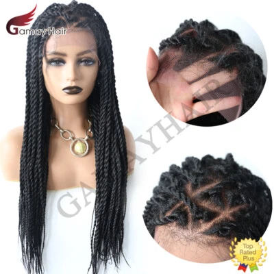 Hand Tied Swiss Lace Front Twist Braids Wig Lightweight Long Synthetic Baby Hair - Image 1 of 4