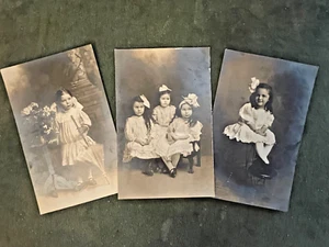 EARLY 1900s RPPC MEXICAN AMERICAN GIRLS FANCY CLOTHES BIG BOWS RINGLETS CA. - Picture 1 of 5