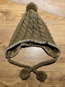 The North Face Brown Khaki Knit Women’s Winter Tassels Toque Beanie Pom Pom Hat - Picture 1 of 4