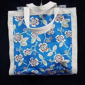 Bolso de Maquillaje Grande Shopper Adjunto 14" Azul Floral 100% Algodón Liz Claiborne - Imagen 1 de 12