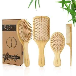 Bamboo Hair Brush and Comb Set for Women Men and KidsNatural Bamboo Wood Wide - Picture 1 of 4