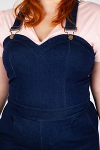 Retro Vintage Style Curve Connie Fitted Capri Overalls Denim - Picture 1 of 5