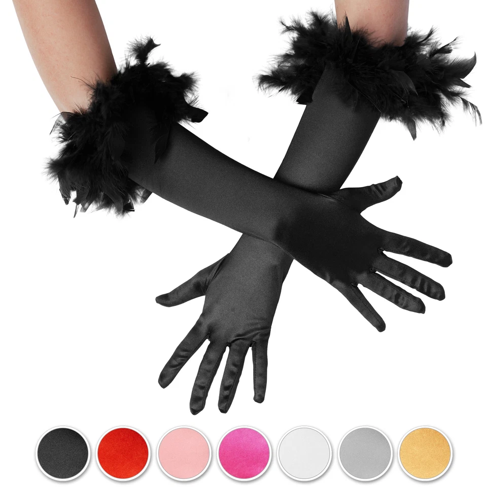 Federhandschuhe lange Damen Handschuhe mit Federn Opern Kostüm Gala Fasching neu - Bild 1 von 1