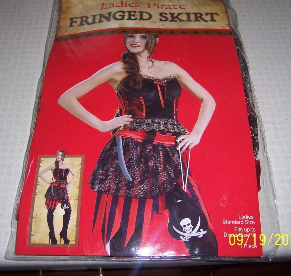 NEW COSTUME PIRATE FRINGED SKIRT STEAMPUNK SHORT STRIPES-FITS UP TO DRESS SZ 12 - Image 1 of 1