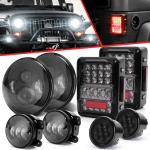 8pc Kit 7" Round Headlights Fog Turn Signal Tail Lamp For Jeep Wrangler JK 07-18 - Foto 1 di 15