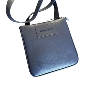 Emporio Armani Unisex Small Blue Leather Shoulder Bag with Logo - Picture 1 of 14