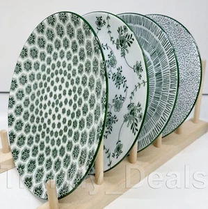 SET of 4 - Ikea ENTUSIASM Side Plate Porcelain Patterned White Green 7" - NEW - Picture 1 of 4