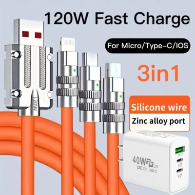 3 IN1 Super Fast Charger&Cable Cord 120W For Google Pixel 8 Pro 7A 6 6A 5A 5G 4 - Image 1 of 4