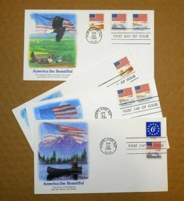 1981 America The Beautiful flag Patriotic Song FDCs Sc 1890-1893 Fleetwood - Image 1 of 3