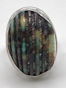 Sterling Silver Southwestern Lg Stone Carved Ring Signed NF Size 9.5 - Picture 1 of 9